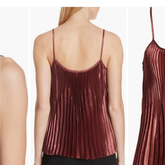 XS - Vince Anise Red Chevron Pleated Satin Tank - Picture 6 of 6